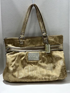 Coach Poppy Metallic Gold Tote Bag Shoulder Handbag Double Zip Pockets - Picture 1 of 11