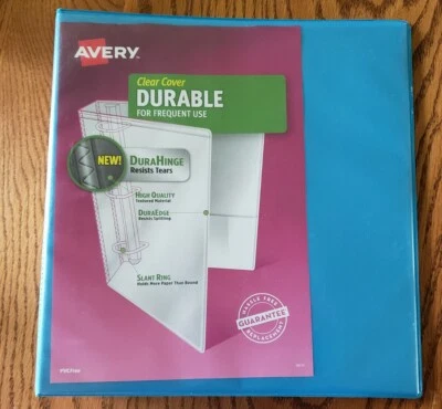 AVERY CLEAR COVER  1 1/2'' SLANT 3 RING TEAL COLORED BINDER -NEW - Image 1 of 4