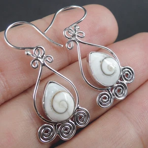 Pendientes de plata de ley 925 concha de ojo de Shiva natural joyería hecha a mano, NSE-126 - Imagen 1 de 7