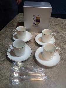 Vintage Royal Limited Demitasse Cups and Saucers - set of 4 with spoons in box - Picture 1 of 13