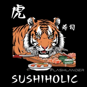Tiger Sushi Lover T Shirt Japanese Cousin Food Funny Roll Rice Tee Flashlander - Picture 1 of 146