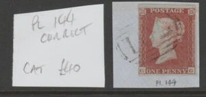 GB QV 1841 1d plaque rouge 144 pl141 GG sur pièce larges marges - Photo 1 sur 2