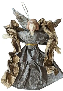 Vtg Paper Twist Angel Ornament Red Green 7" Tall 5" Wide Ceramic Body & Wings - Picture 1 of 8