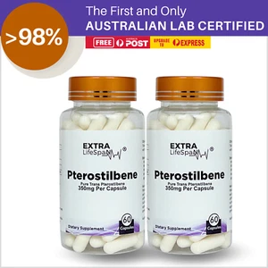 Trans Pterostilbene 350 mg Capsules Australian Certified Anti Aging Supplements - Picture 1 of 22