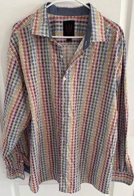 Linea Uomo Shirt Adult 3XL Button Up Rainbow Paisley Stretch LU Camp Men - Image 1 of 4