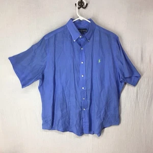 Ralph Lauren Men’s L Blue Classic Fit Short Sleeve Button Down 100% Linen Shirt - Picture 1 of 7