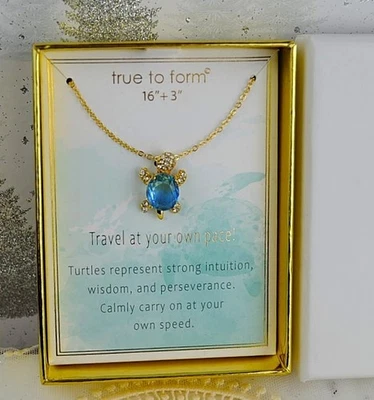 NEW IN BOX True To Form Blue Crystal/CLEAR  Turtle Golden Necklace LAST ONE!! - Image 1 of 2