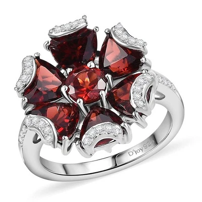 6.35ctw Mozambique Garnet & Zircon Wave Ring Rhodium Plated Sterling Size 9 - Image 1 of 4