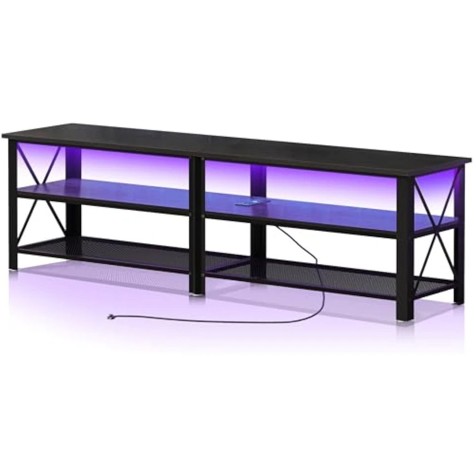 Moderno Soporte TV Metal 71 Pulgadas Negro con Luces LED y Tomas de Corriente  Foto 1 de 1