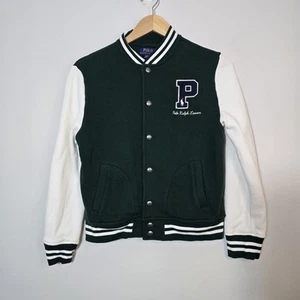 Polo Ralph Lauren Jacket Boys L 14-16 Fleece Green Baseball Varsity Letterman - Picture 1 of 12