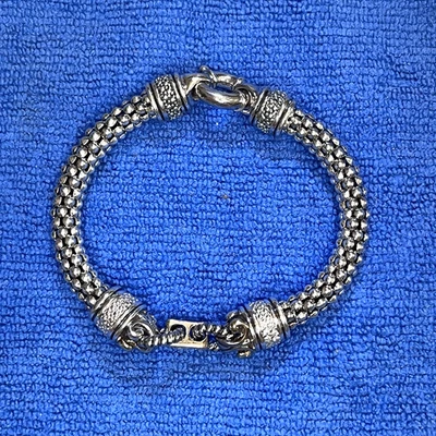 ESTATE .925 & 14K BEADED CHAIN BRACELET-23 DIAMONDS-.28TCW-8.5 INCH-38.14 GRAMS - Image 1 of 4