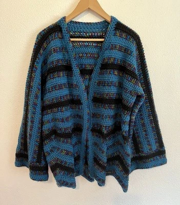 Cárdigan abierto boho de ganchillo hecho a mano suéter mangas campana M-1X Foto 1 de 4