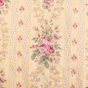 Paris Flea Market Moda Upholstery Fabric Yardage Pink Roses on Yellow 4 Yards - Picture 1 of 7