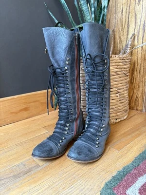 Steve Madden Perrin Sz 7 Tall Lace-Up Leather Military Style Boots Knee Hi Flat - Image 1 of 4
