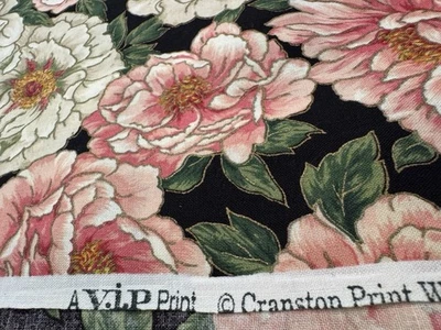 TELAS VIP CRANSTON 100 % ALGODÓN FLORES BLANCAS ROSAS GRANDES DORADAS Foto 1 de 4