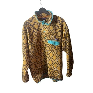 Patagonia Synchilla Snap-T hellbraun türkis Tribal Azteken Fleecepullover Gr. XL Herren - Bild 1 von 5