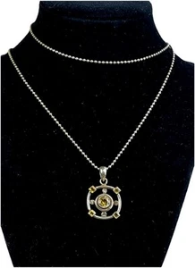 Sterling Silver Citrine Open Circle Compass Design Pendant 925 Necklace - 30” - Picture 1 of 11