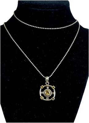 "Collar 925 colgante de plata esterlina con diseño de brújula círculo abierto de citrino - 30""" Foto 1 de 4