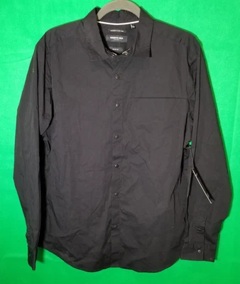 Kenneth Cole NY Techni-Cole Large Slim Fit Button Up Shirt Comfort Black - Image 1 of 4