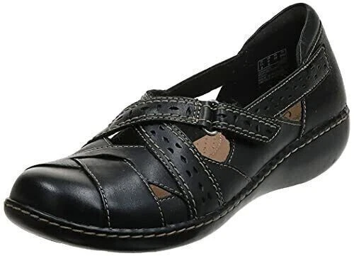 Clarks Womens Ashland Spin Leather Closed Toe Mary Jane Flats Black Size 7.5 5