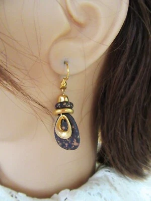 Pendientes perforados colgantes Chico's piedra moteada negra y tono dorado nuevos con etiquetas Foto 1 de 4