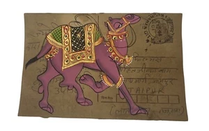 Cartolina antica indiana manoscritta vintage storia da collezione dipinta cammello🐪 - Foto 1 di 2