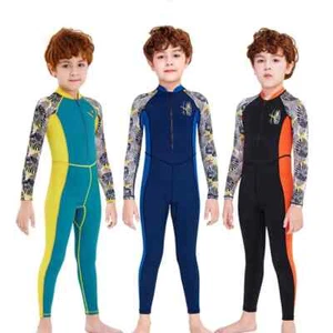 One-Piece Children Swimsuits Kid Swimwear Boys Long Sleeve Sun Protection New - Picture 1 of 18