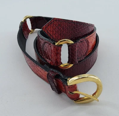Cinto articulado feminino Les Creations Elite couro genuíno vermelho/preto pele de cobra 34 - Imagem 1 de 4