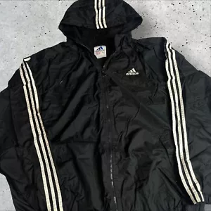 90's Adidas Windbreaker Black Full Zip Hooded Size XL - Picture 1 of 7