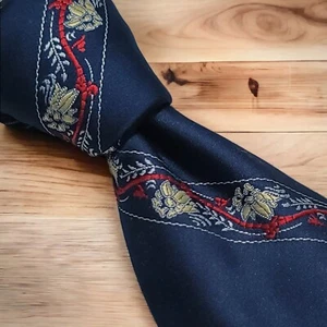 GINO POMPEII - VINTAGE  MADE IN ITALY - 100% Polyester Necktie tie Blue - Flower - Picture 1 of 6