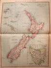 ORIGINAL ANTIQUE MAP NEW ZEALAND HAWAII FIJI TASMANI 1907 HARMSWORTH MAP