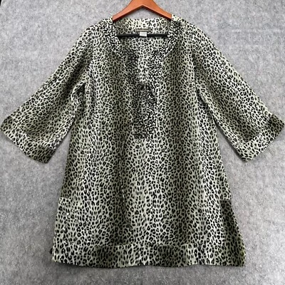 Tommy Bahama Sheer Cheetah Print Tunic Sequins Swim Cover Tunic Shirt S - Image 1 of 4