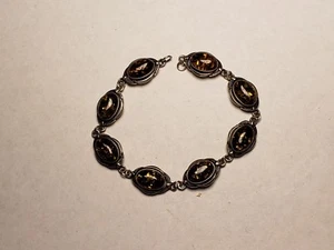 Bracciale Vintage Argento Sterling Ambra Baltica 7-1/2" con Pietre Ovali - Foto 1 di 3