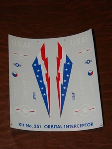 Vtg Original Aurora Plane Model Kit UNUSED Decal Sheet ORBITAL INTERCEPTOR # 251 - Picture 1 of 2