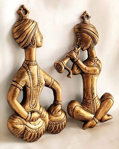 Metal Musician with Tabla Hanging Flute Wall Hanging Décor Showpiece - Picture 1 of 5