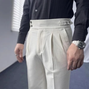Seersucker Frühling Herren 9/10 Knöchellange Hose mit Verstellbaren Gürtel Band - Bild 1 von 8