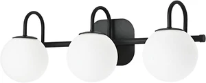 Modern Black Bathroom Vanity Light Fixtures 3 Lights Frame and Milk White Glass - Picture 1 of 6