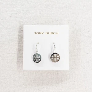 Tory Burch Logo Circle Hoop Earrings Silver OS - Imagen 1 de 12