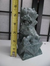 Vintage 6" Tall Ornately Hand Carved Jade Stone Foo Dog Color Green White