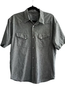 Mens Volcom Button Up Shirt Pearl Snap Cowboy Western Grey Tweed - Picture 1 of 8