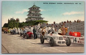 Motor Speedway und Pagode, Indianapolis, Indiana - Postkarte Rennbahn 1940er - Bild 1 von 2