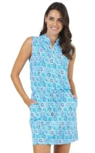 NWT Ladies IBKUL TERRA Blue Seafoam Sleeveless Drawstring Golf Dress - S L & XL - Picture 1 of 1
