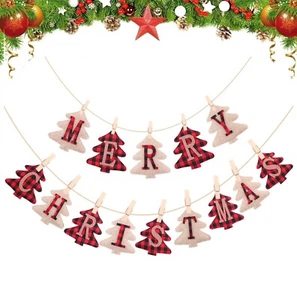 Merry Christmas Banners, Christmas Bunting,Pine Shaped - Picture 1 of 7