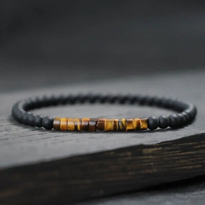 4mm Bead Tiger Eye Bracelets Unisex Emperor Black Onyx Small Stone Bracelet Gift - Image 1 of 4