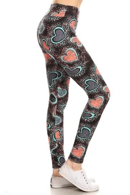 Buttery Soft High Waist Leggings heart patterns kids, reg & + sizes available!! - Image 1 of 4