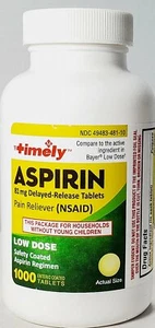 Timely Low Dose Aspirin EC 81 mg 1000 Tablets -Expiration 07-2027 - Picture 1 of 4