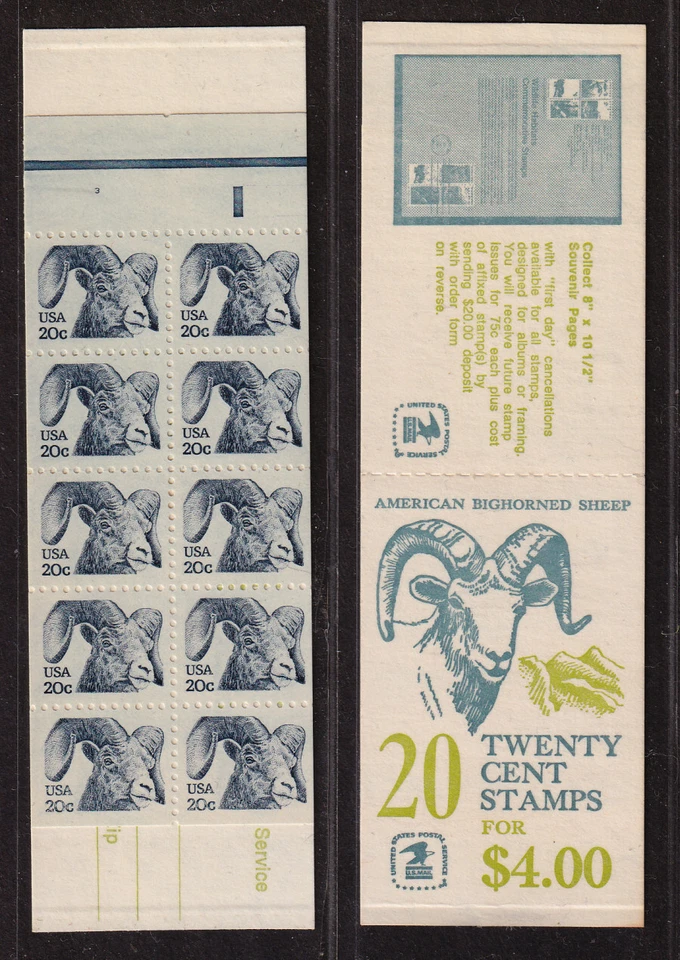 1982 Bighorn Sheep booklet Sc BK142 20c plate no. 3  (2 Sc 1949a panes) - Image 1 of 1