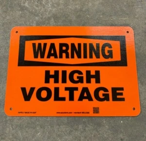 Warning High Voltage Sign! 7" x 10", Orange Thick Plastic Construction Industry - Picture 1 of 2