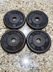 VINTAGE LOT Of 4 YORK BARBELL 5 LBS POUND WEIGHT PLATES FOR 1" BAR BELL 20 LBS - Picture 1 of 12