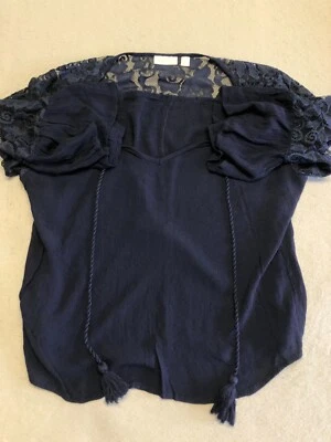 Blusa para mujer New York & Company grande azul encaje manga campana gasa Foto 1 de 4